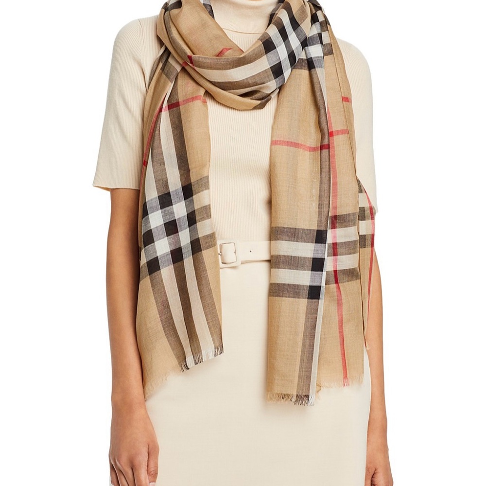 Authentic Burberry Lightweight Giant Check Wool & Silk Scarf